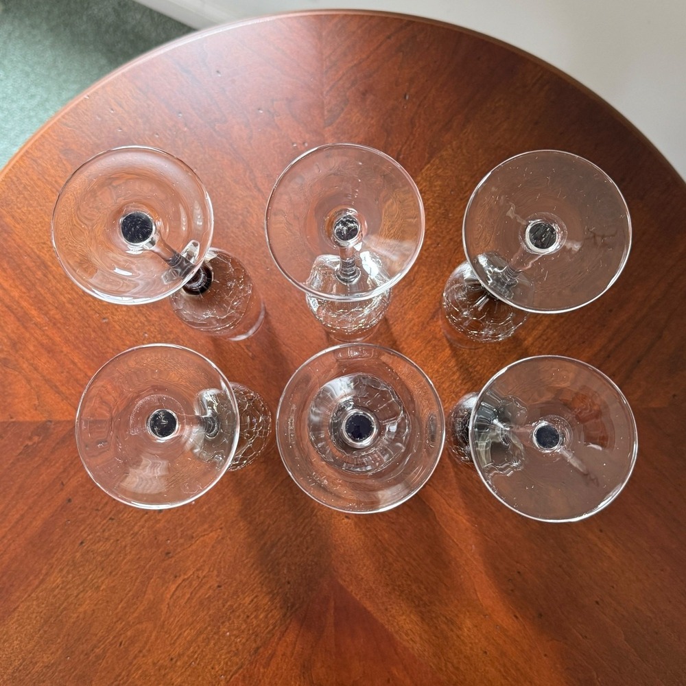 Pier 1 Crackle Glass Champagne Flutes Smoke Gray Clear Stem Set of 6 EUC Barware - Picture 6 of 6